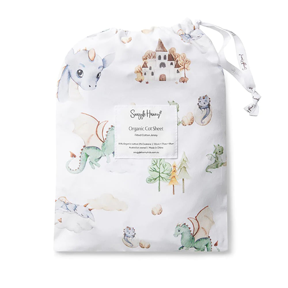 Snuggle Hunny organic cotton cot sheet in dragon print:image,small_image,thumbnail,swatch_image