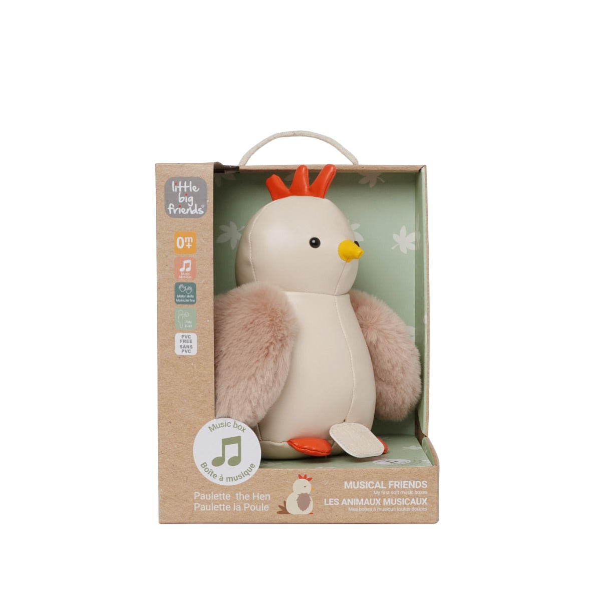 Musical Paulette the Hen toy in beige from little big friends packaging