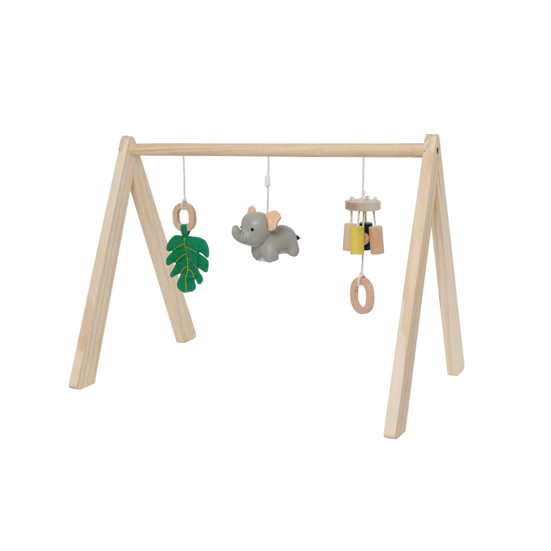 Wooden Activity Gym with jungle theme, elephant, leaf and chime hanging:image,small_image,thumbnail,swatch_image