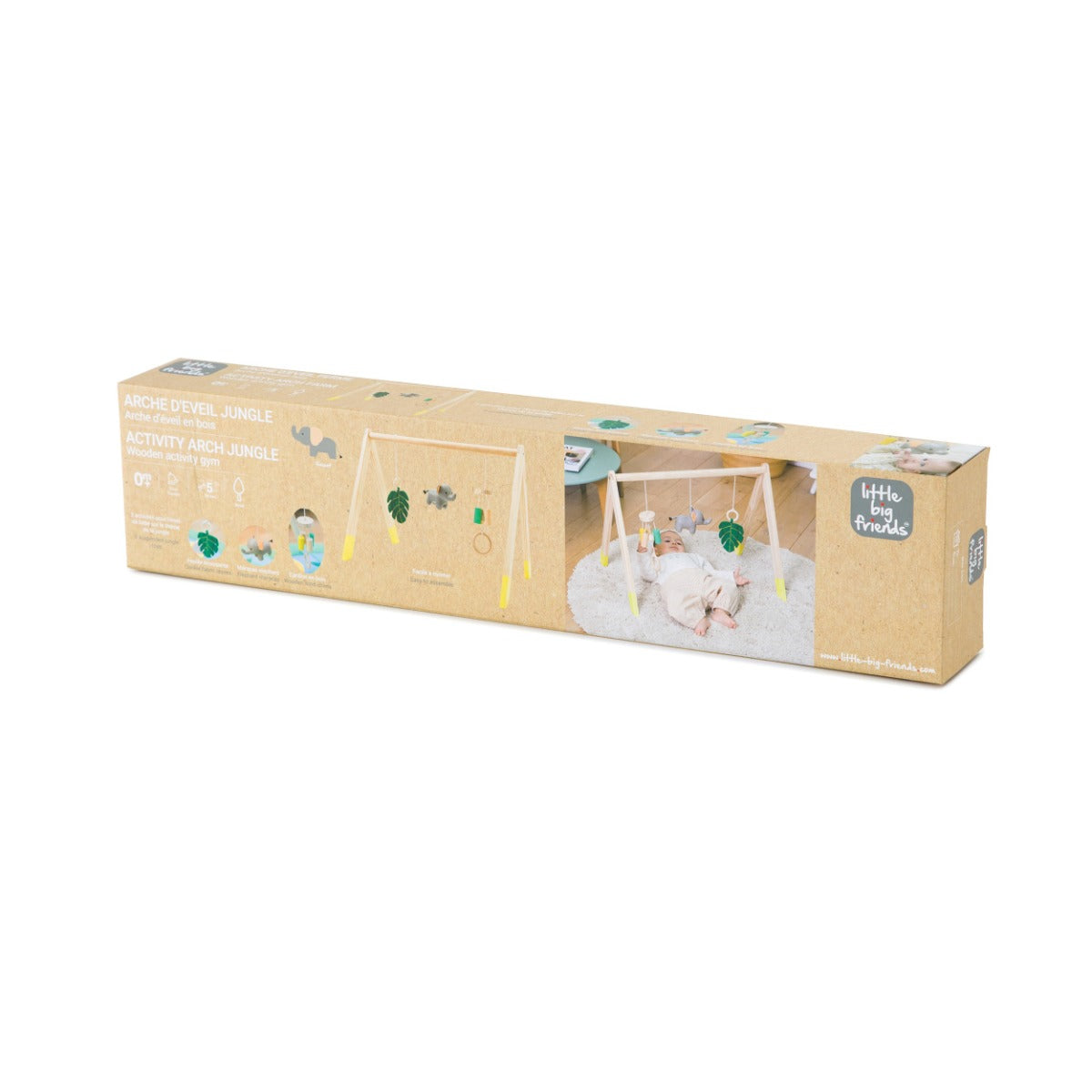 Wooden Activity gym and playmat with jungle theme packaging