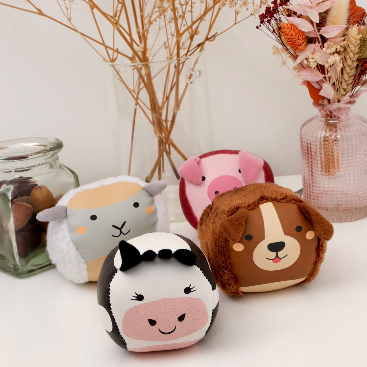 Roly Poly farm animals soft balls on a table