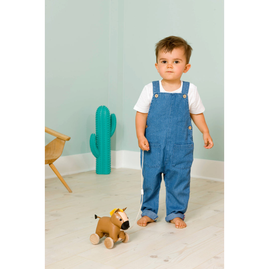 Toddler boy playing with Pull Along horse from Little big Friends