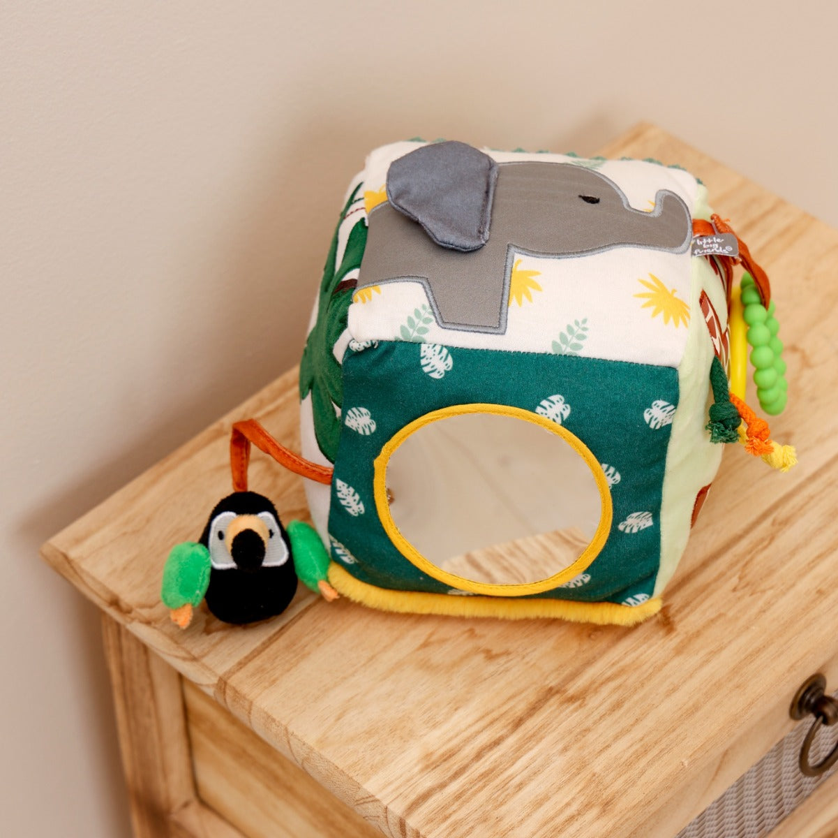 Little Big Friends Soft Activity Cube Jungle on a table