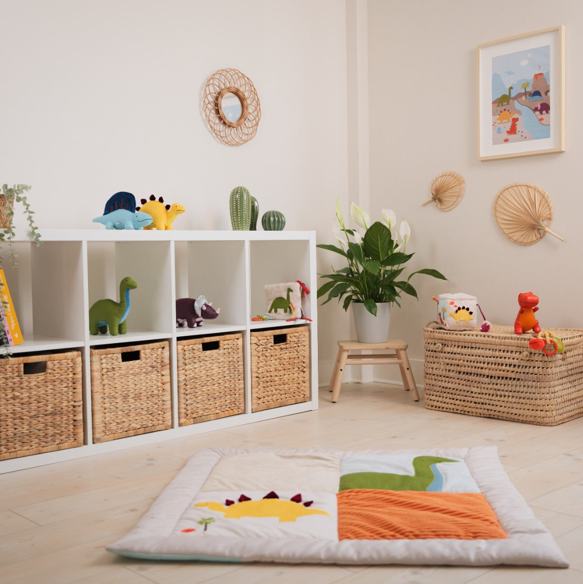 Patchwork kids reversible playmat in Dino theme in room