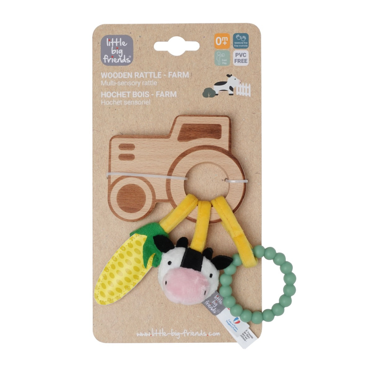 Little big friends wooden rattle with farm theme packaging