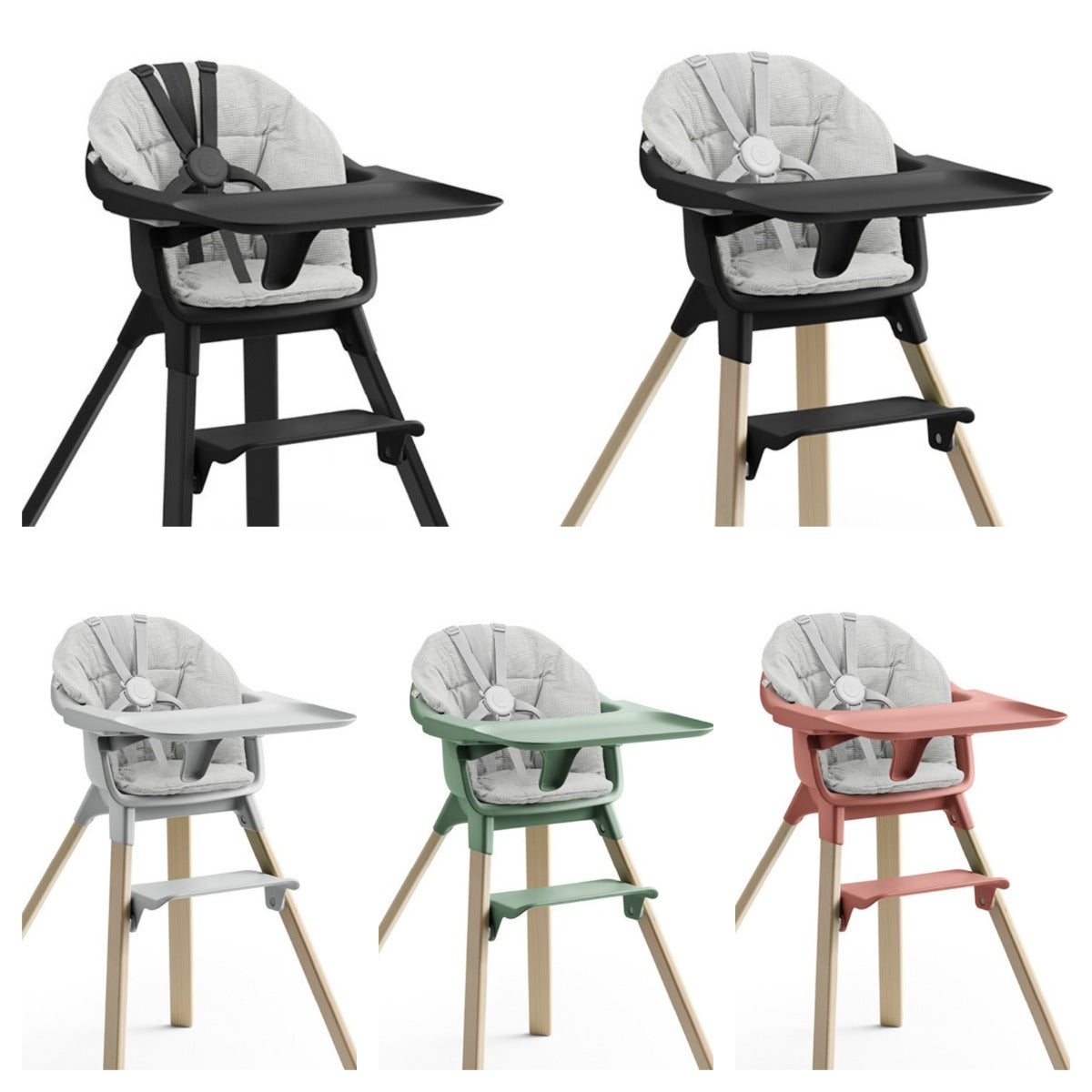 Stokke Clikk Cushion in Nordic Grey on all colour highchairs