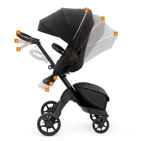 Stokke Xplory X stroller in Ruby Red Seat positions