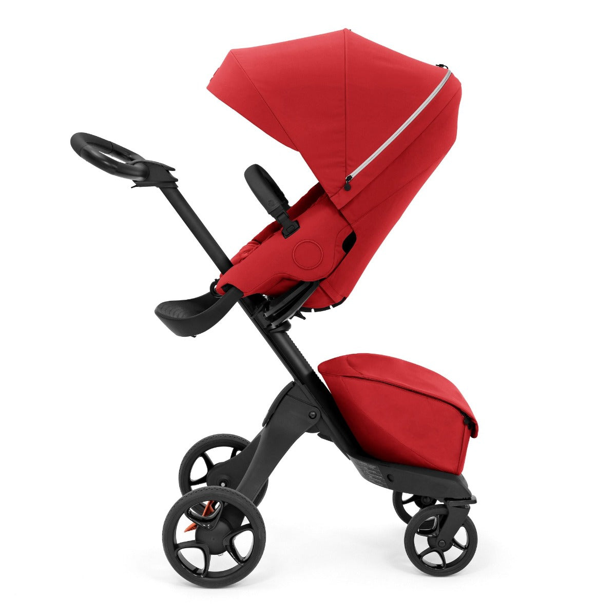 Stokke Xplory X stroller in Ruby Red Rear Facing Side View