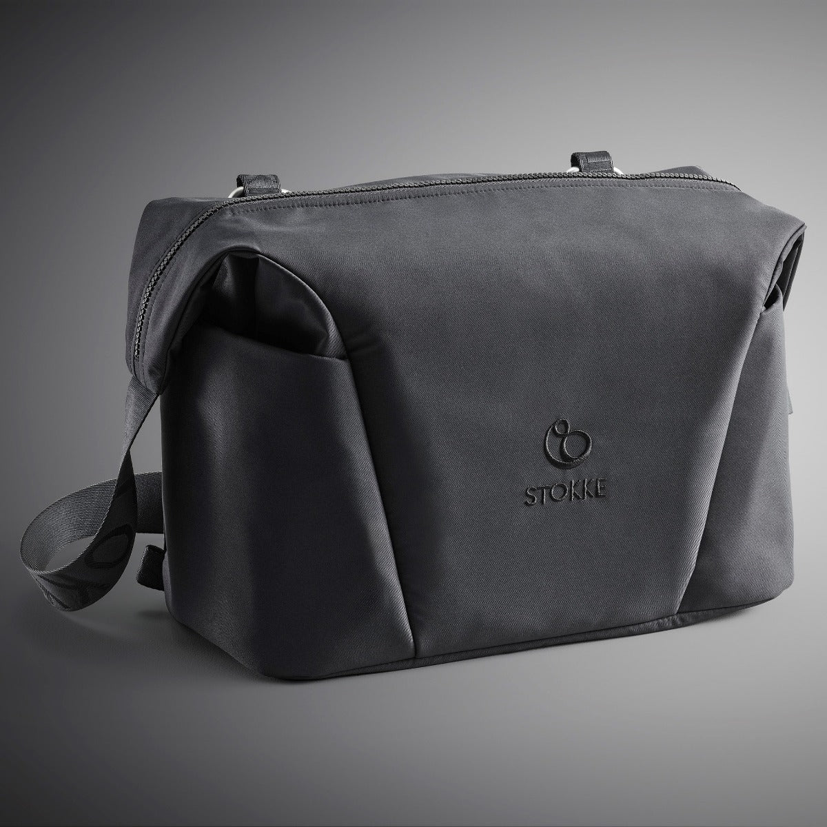 Stokke Xplory X Change bag in rich black Backpack style LIfestyle setting