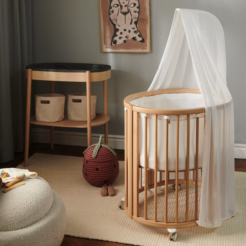 stokke sleepi mini v3 in natural with drape and drape rod