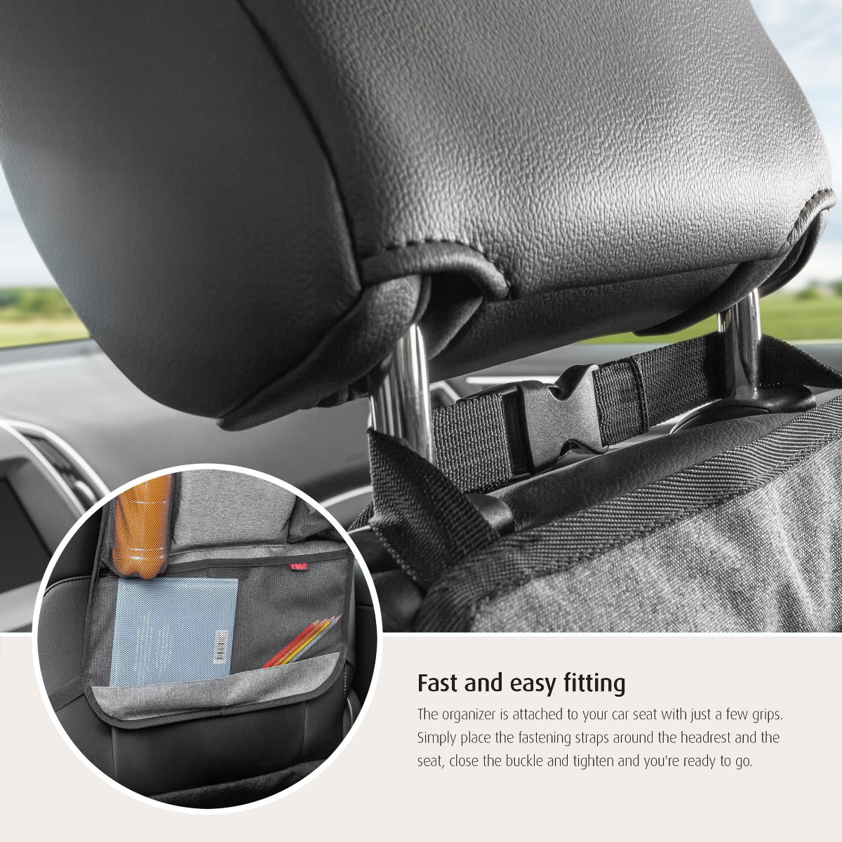 travel kid entertain organizer by reer easy fitting on car seat