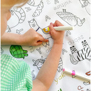 Colouring in Tablecloth Set - Washable Alphabet Animals 140 x 180cm - Colour Me Kids