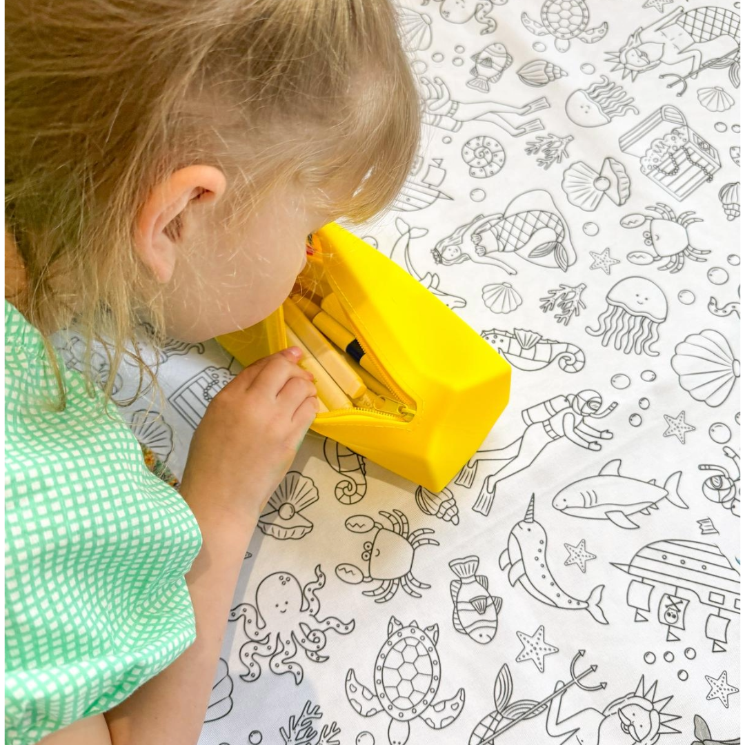 Colouring in Tablecloth Set - Washable Alphabet Animals 140 x 180cm - Colour Me Kids