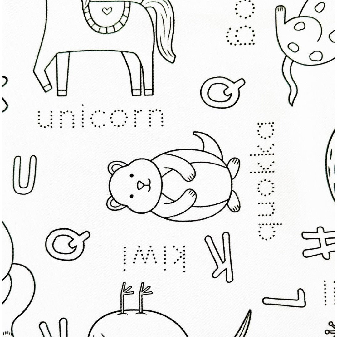 Colouring in Tablecloth Set - Washable Alphabet Animals 140 x 180cm - Colour Me Kids