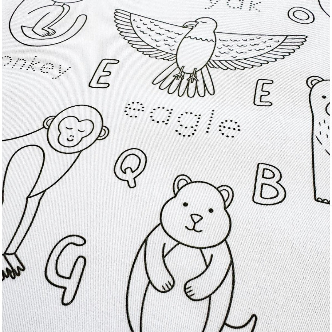 Colouring in Tablecloth Set - Washable Alphabet Animals 140 x 180cm - Colour Me Kids