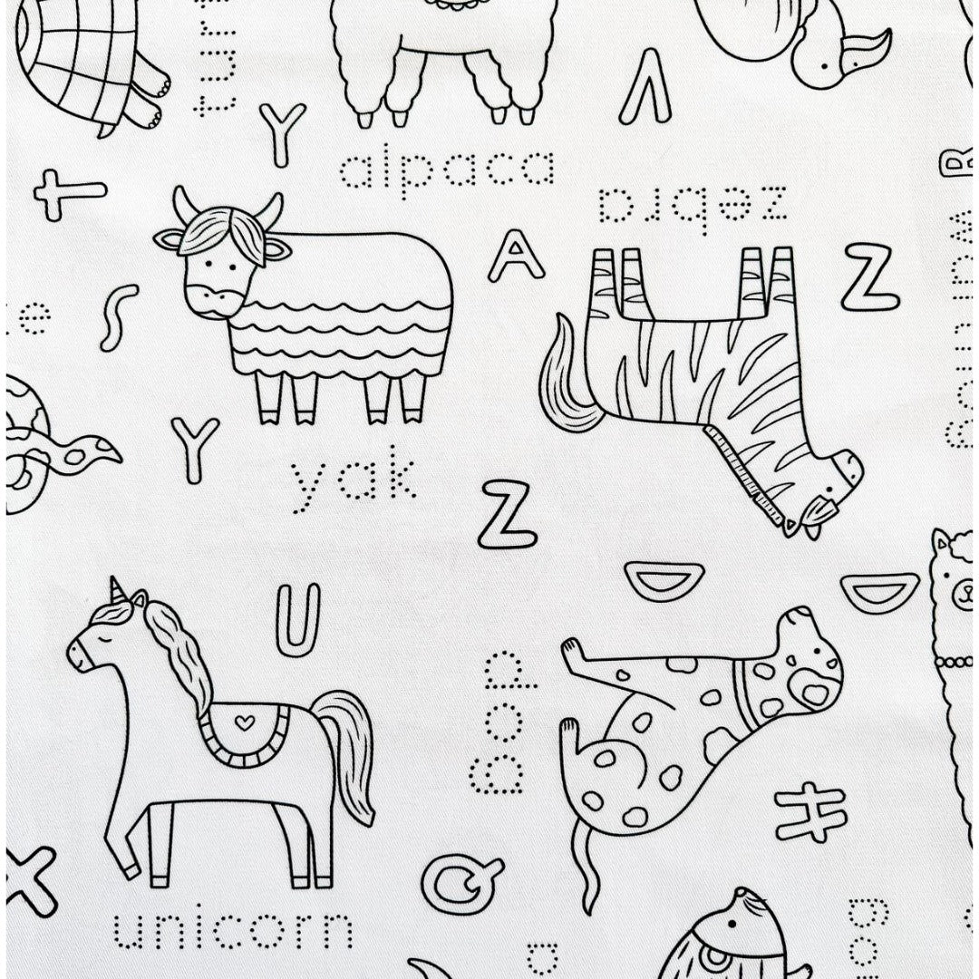 Colouring in Tablecloth Set - Washable Alphabet Animals 140 x 180cm - Colour Me Kids
