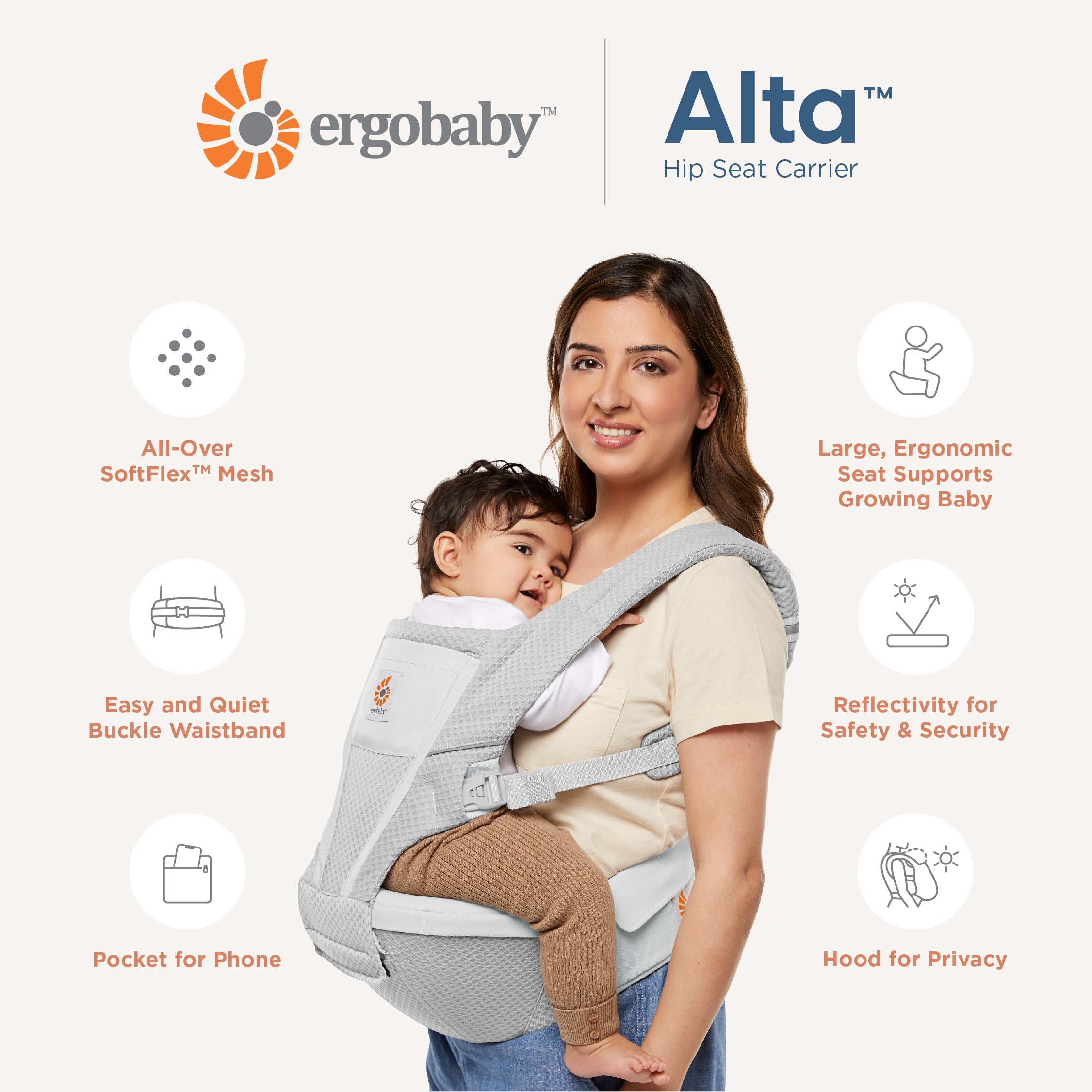 Ergobaby Alta Hipseat Baby Carrier Pearl Grey - Ergobaby