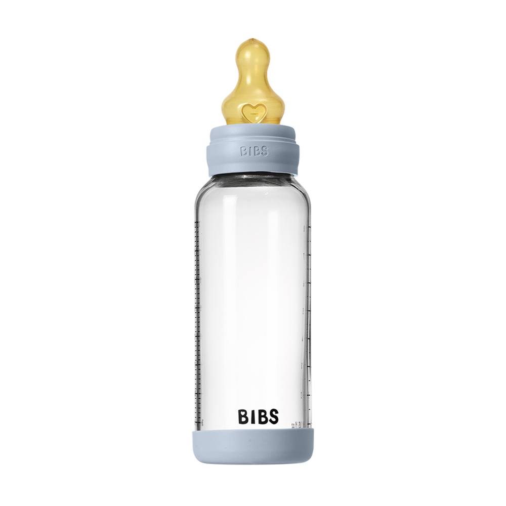 Glass Baby Bottle Complete Set Latex 240ml 240ml Baby Blue - BIBS