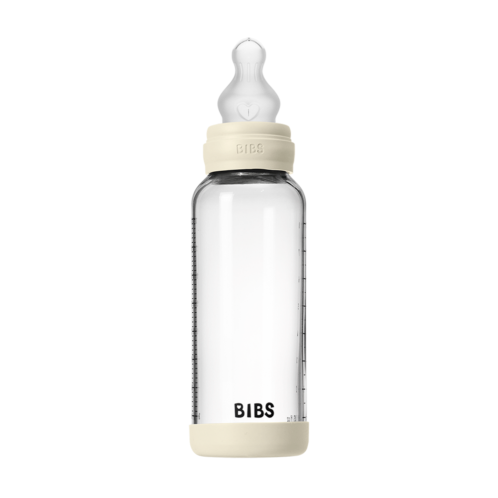 Glass Baby Bottle Complete Set Latex 240ml 240ml Ivory - BIBS