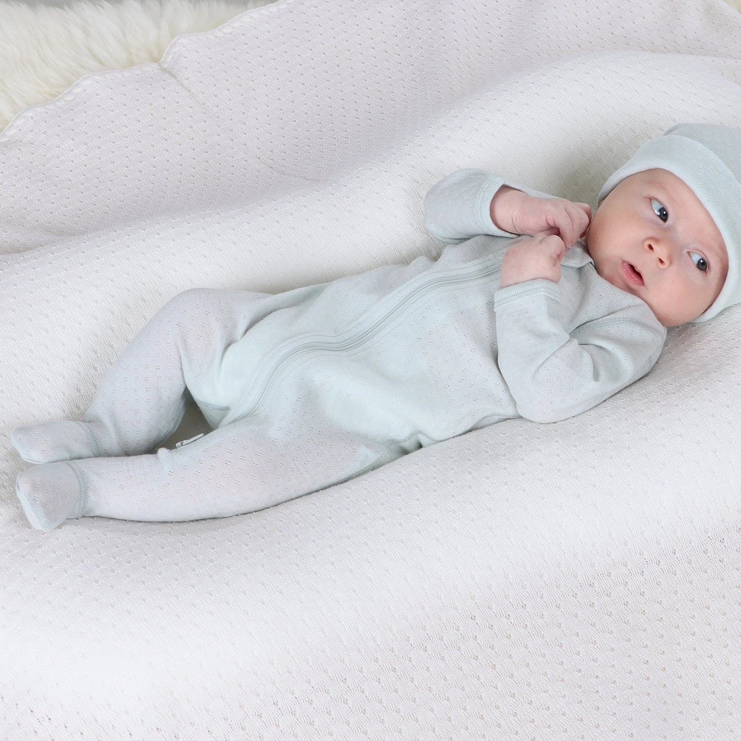 Merino Zip Babygrow Duck Egg 3mth - Little Bee by Dimples