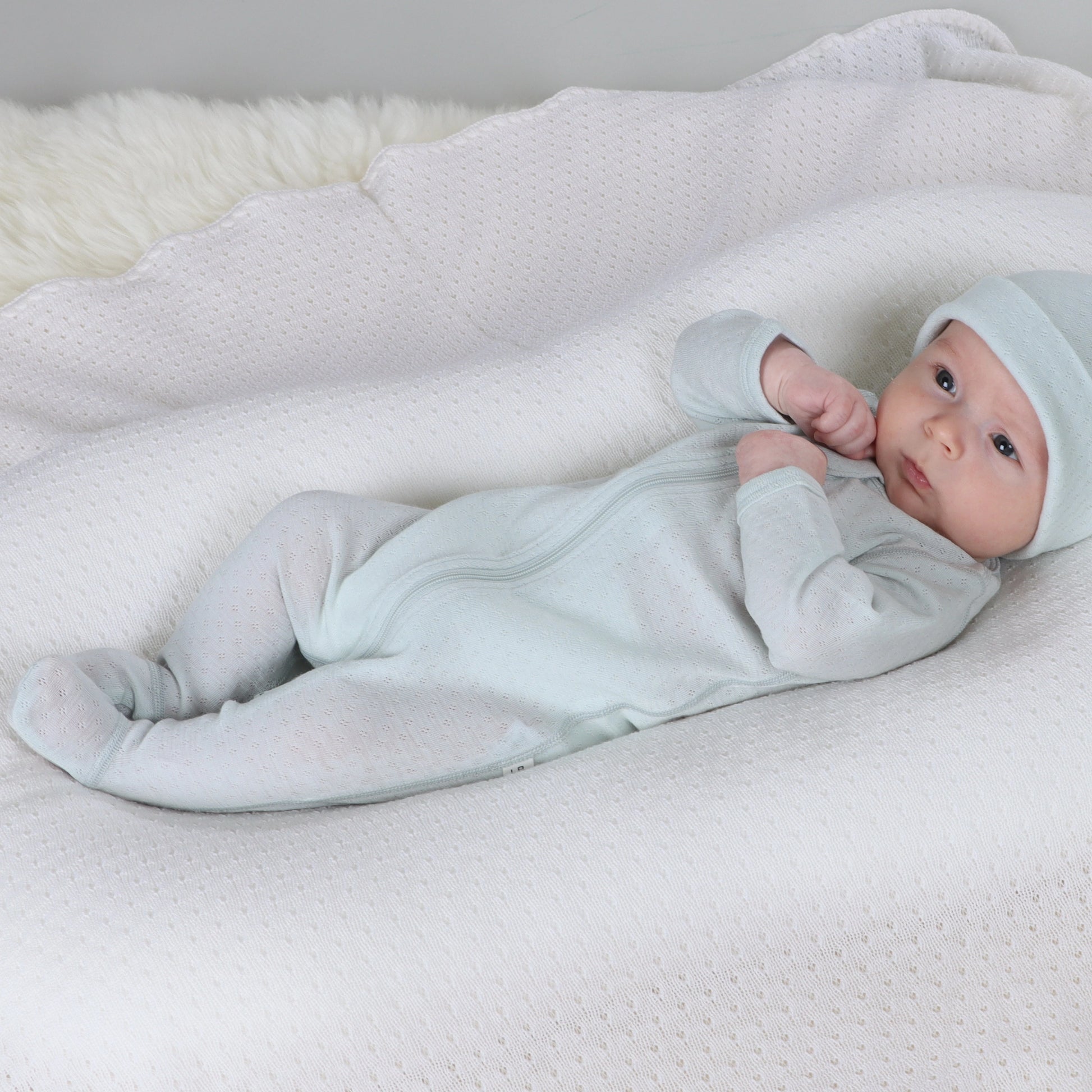 Merino Zip Babygrow Duck Egg 3mth - Little Bee by Dimples