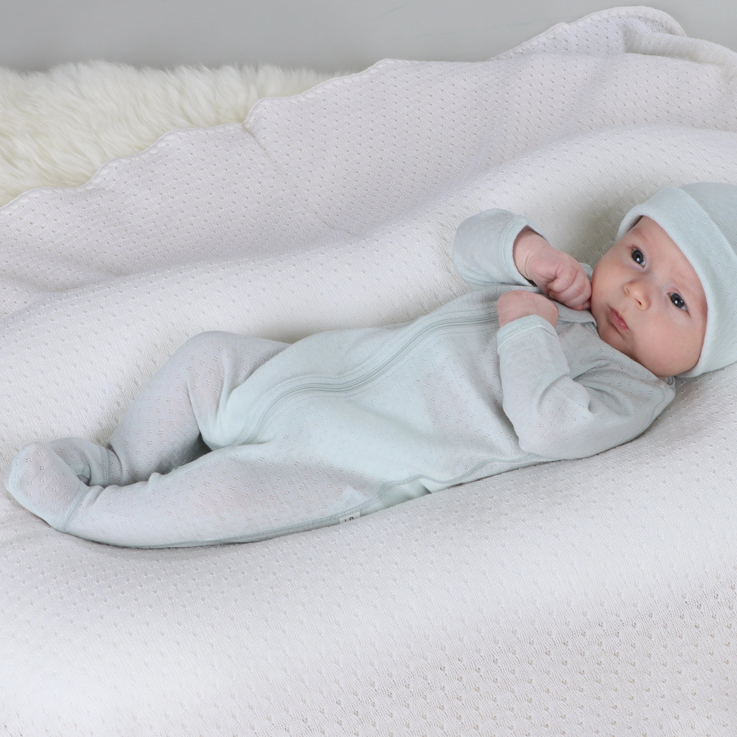 Merino Zip Babygrow Duck Egg 3mth - Little Bee by Dimples