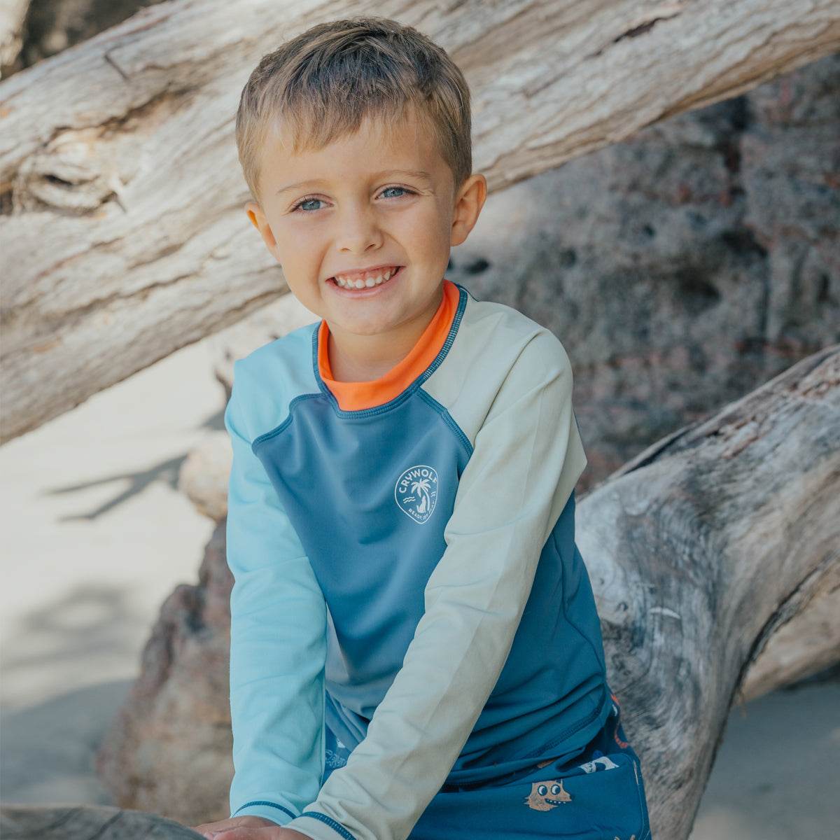 2yr / Ocean Colourblock Long Sleeve Rash Vest - Crywolf