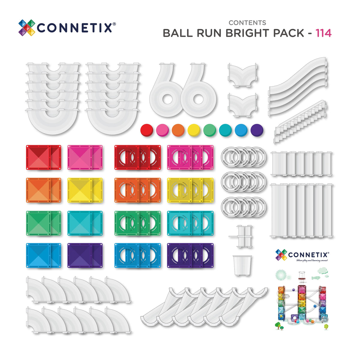Connetix Pastel Ball Run Tiles - 114pcs