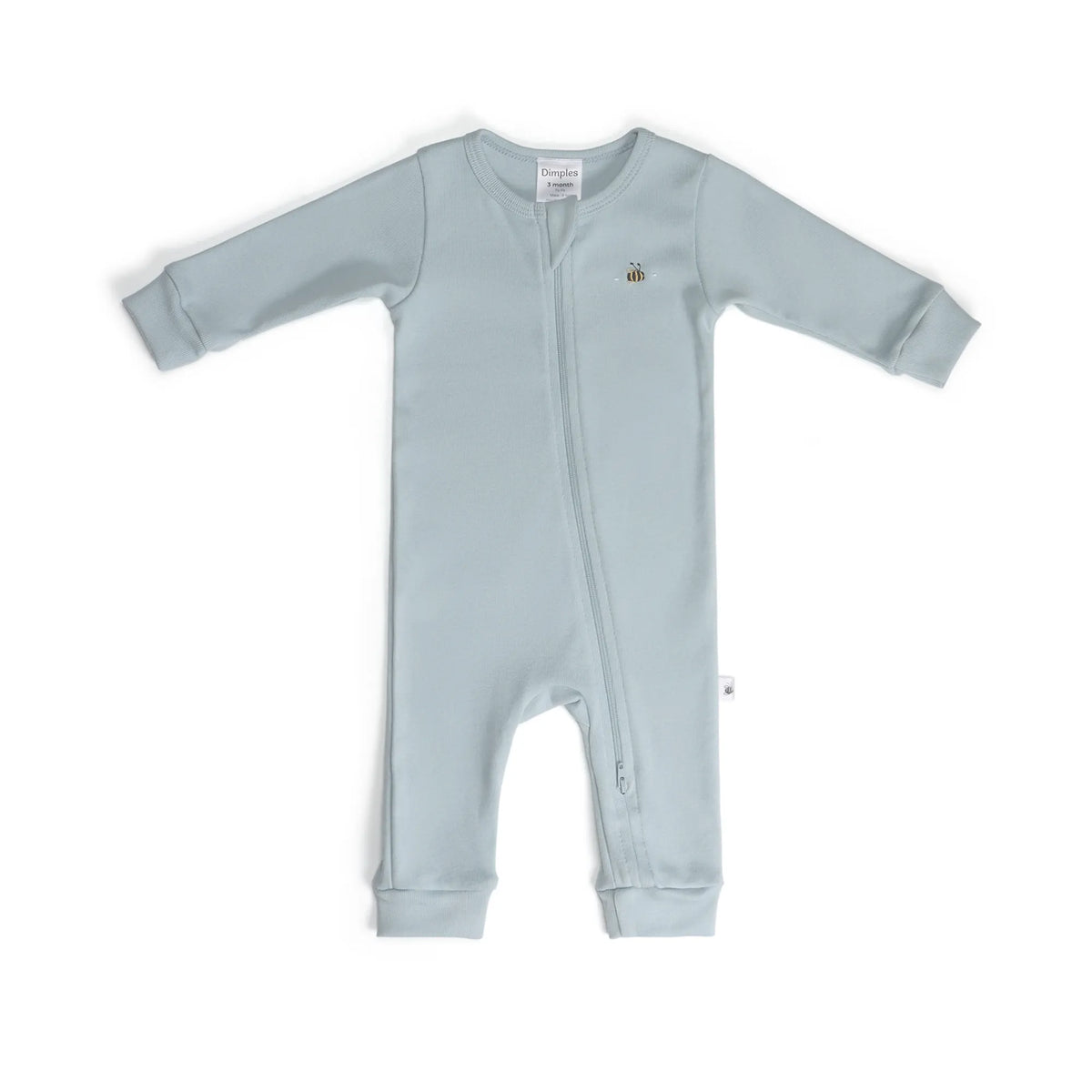 Cotton Zip Babygrow 3mth Sky - Dimples