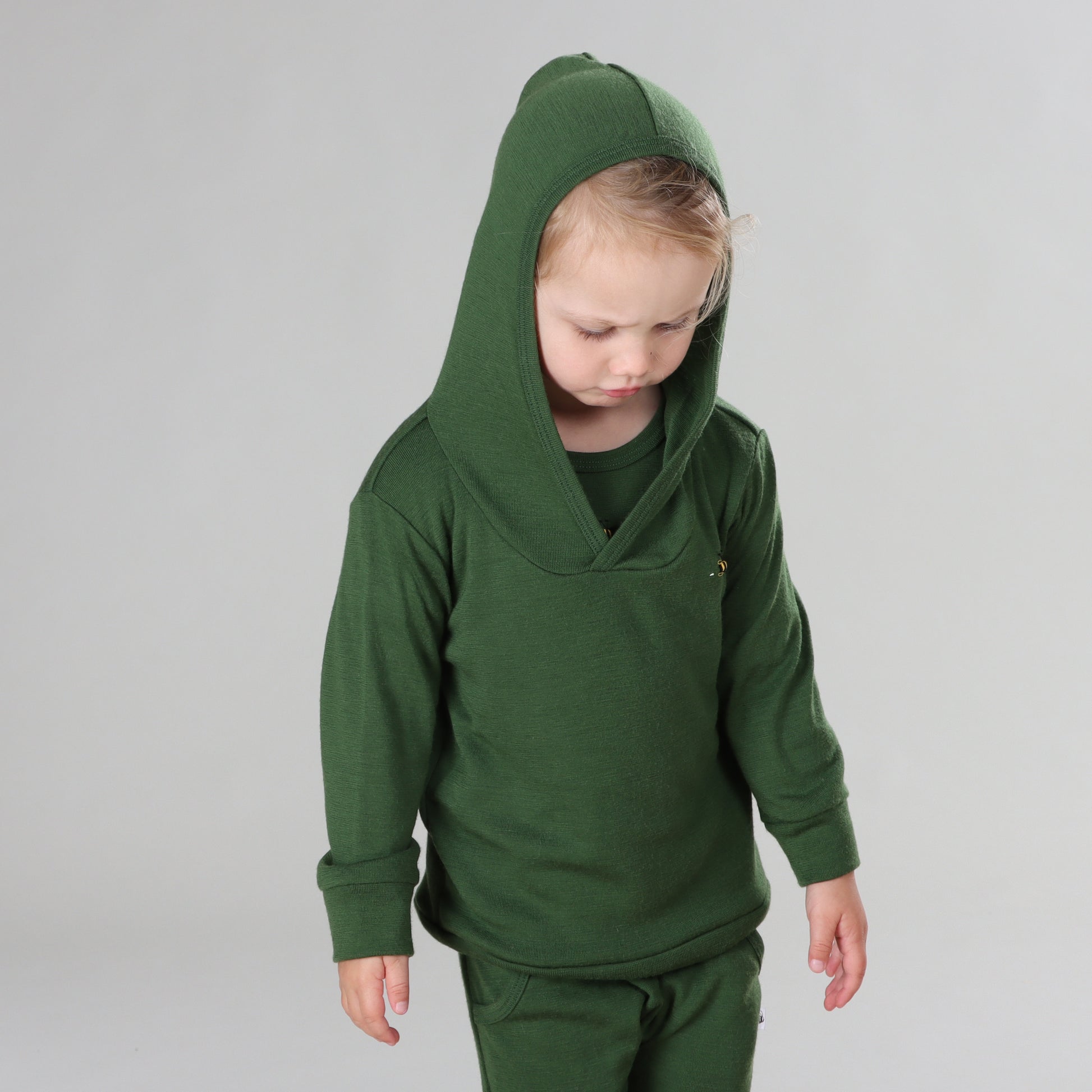 Merino Hoody 12mth Evergreen - Dimples