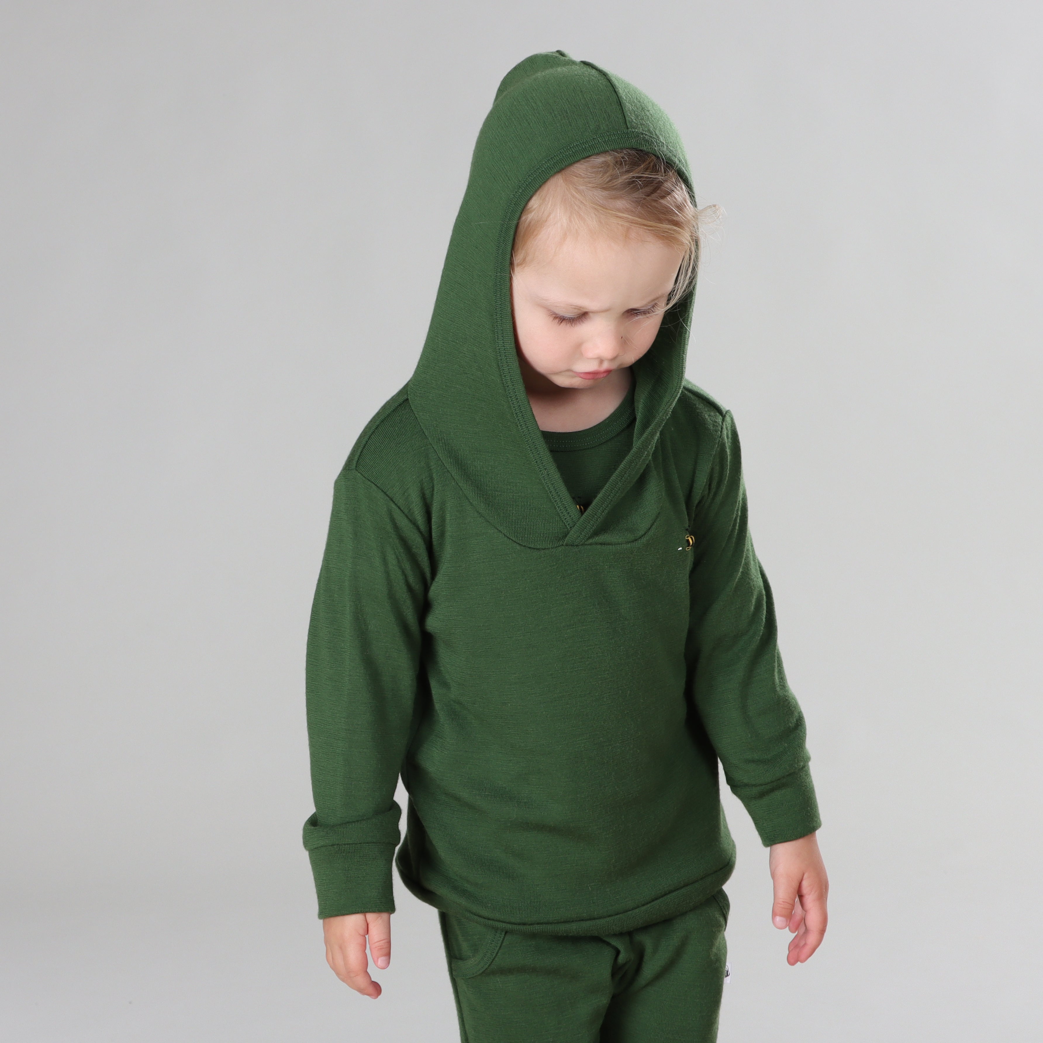 Merino Hoody 12mth Evergreen - Dimples
