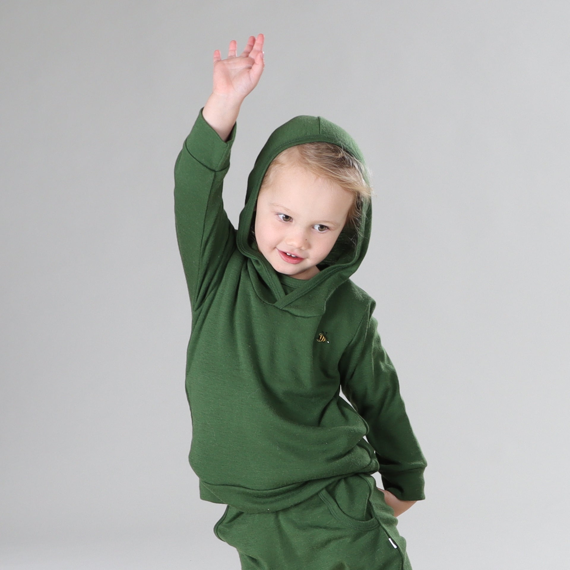 Merino Hoody 12mth Evergreen - Dimples
