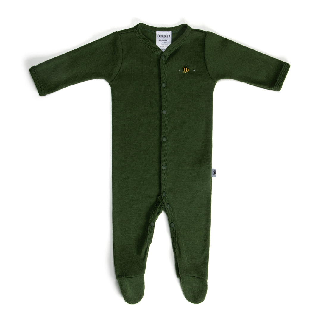 Merino Babygrow 3mth Evergreen - Dimples