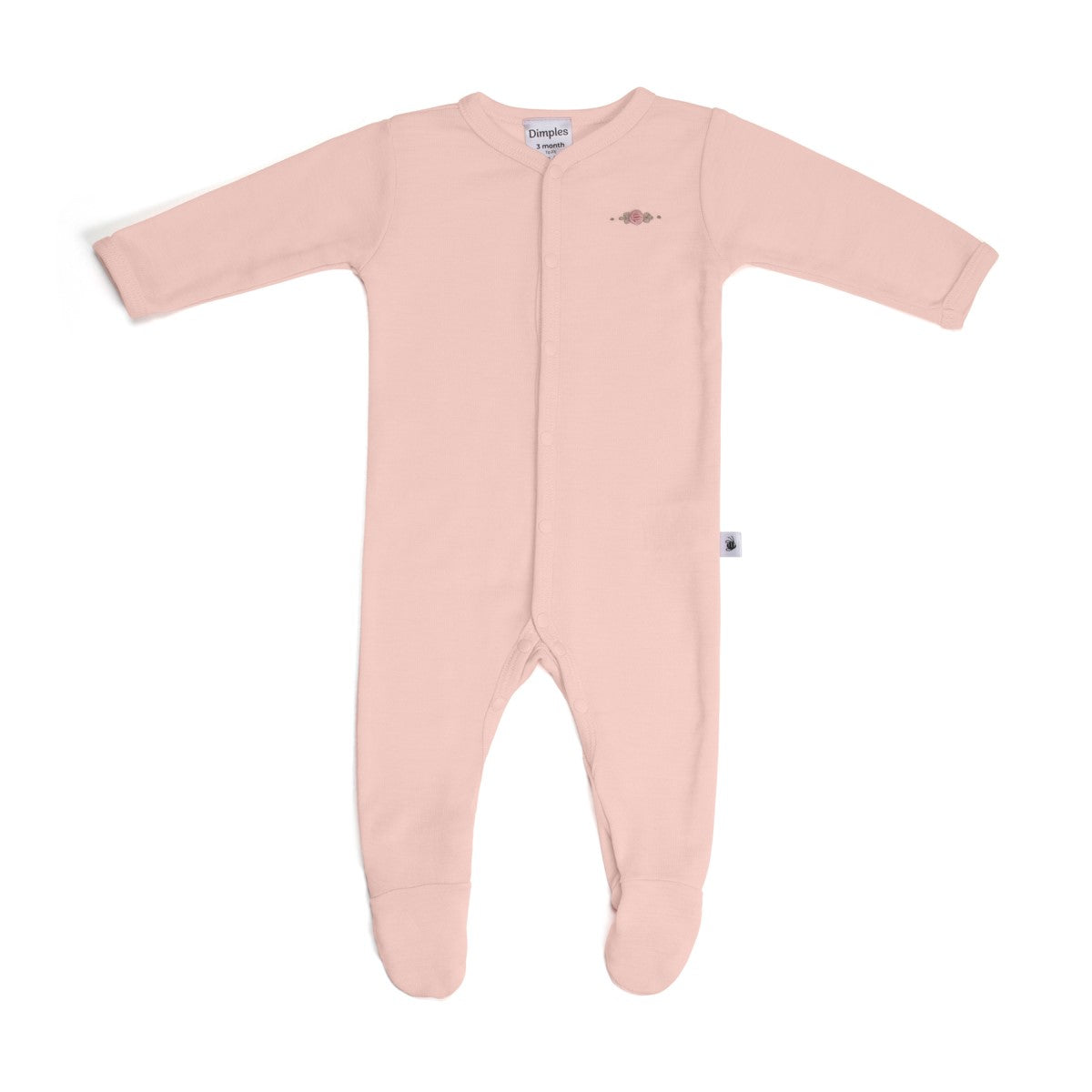 Merino Babygrow 3mth Petal Pink - Dimples