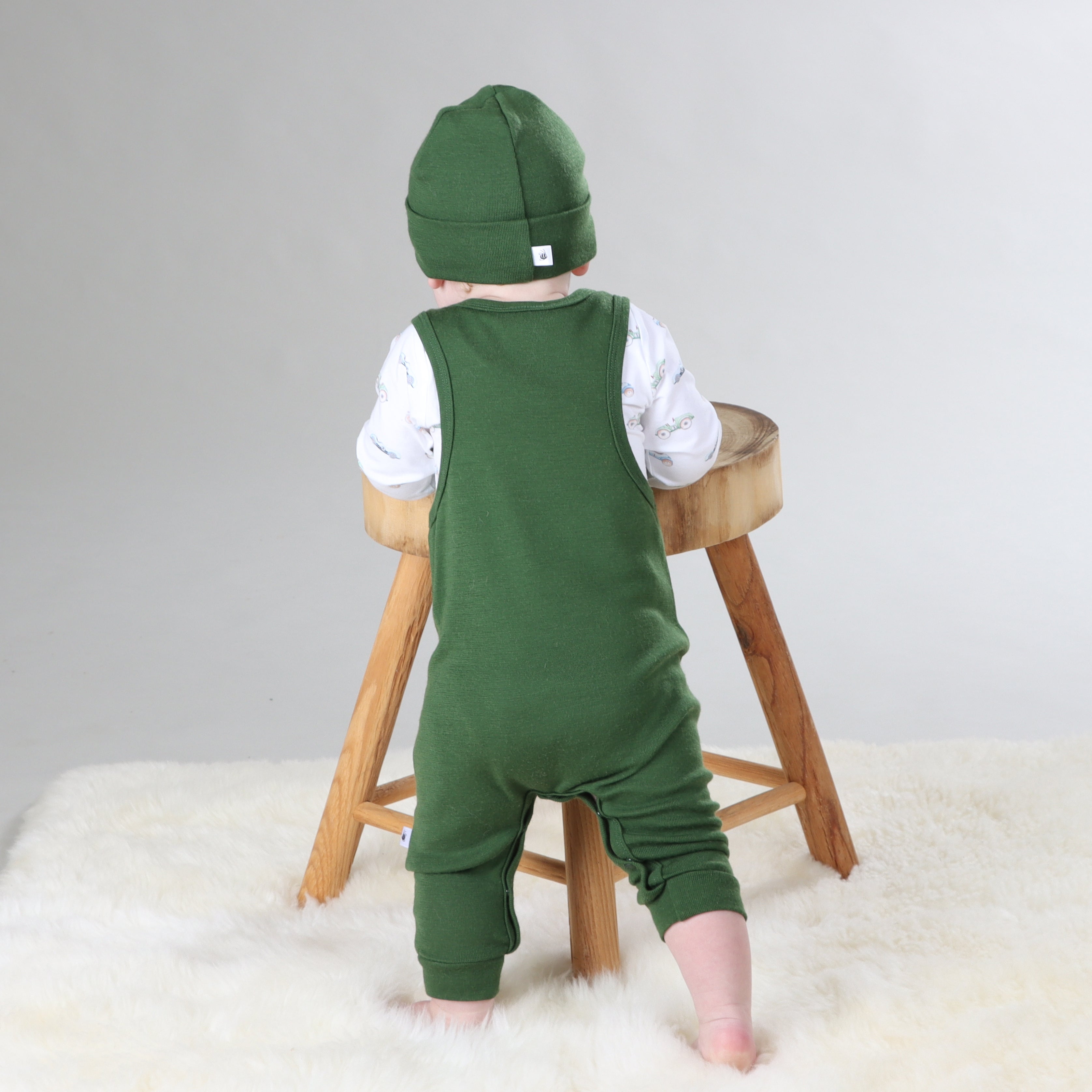 Merino Romper 12mth Evergreen - Dimples