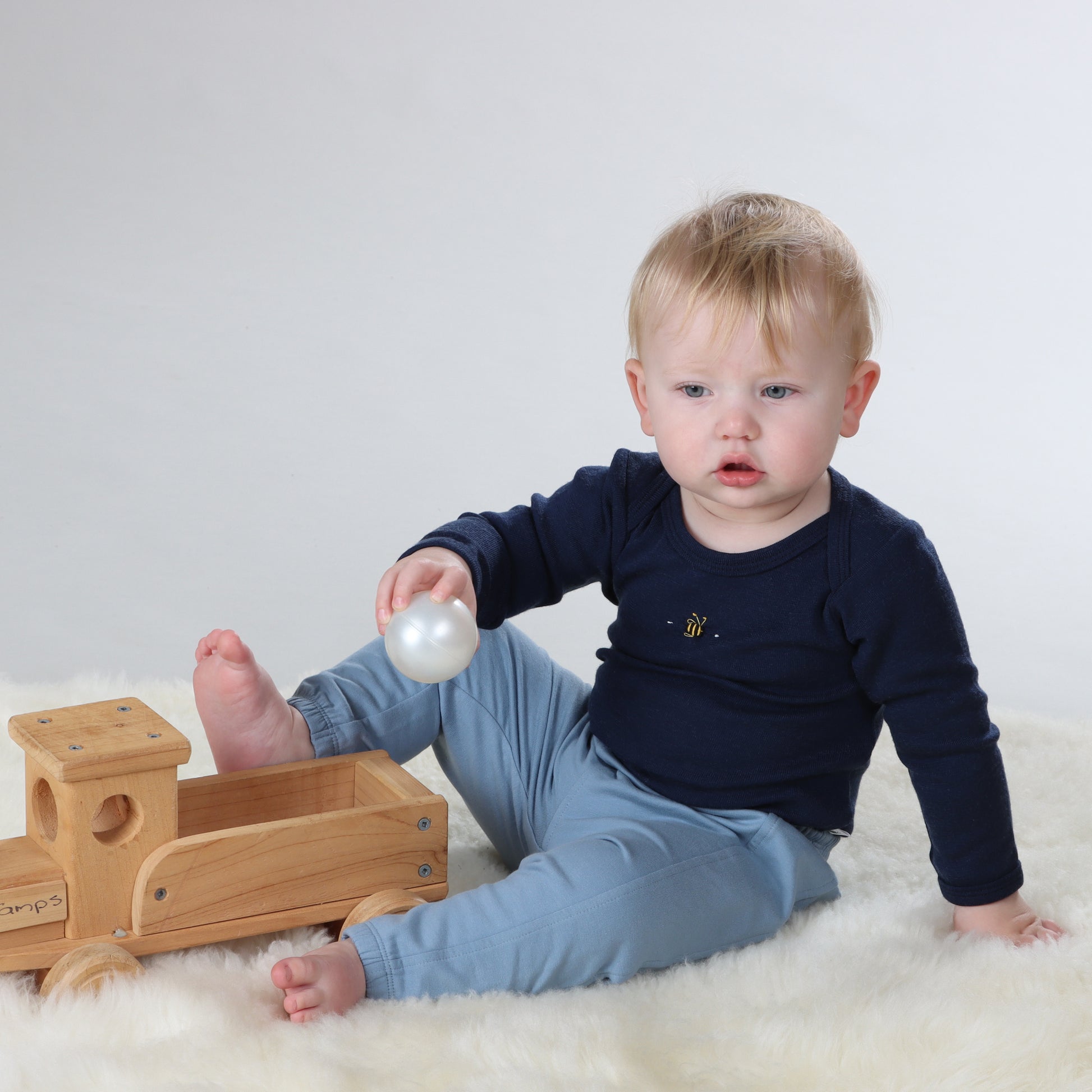 Merino Long Sleeve Bodysuit 12mth Midnight Blue - Dimples