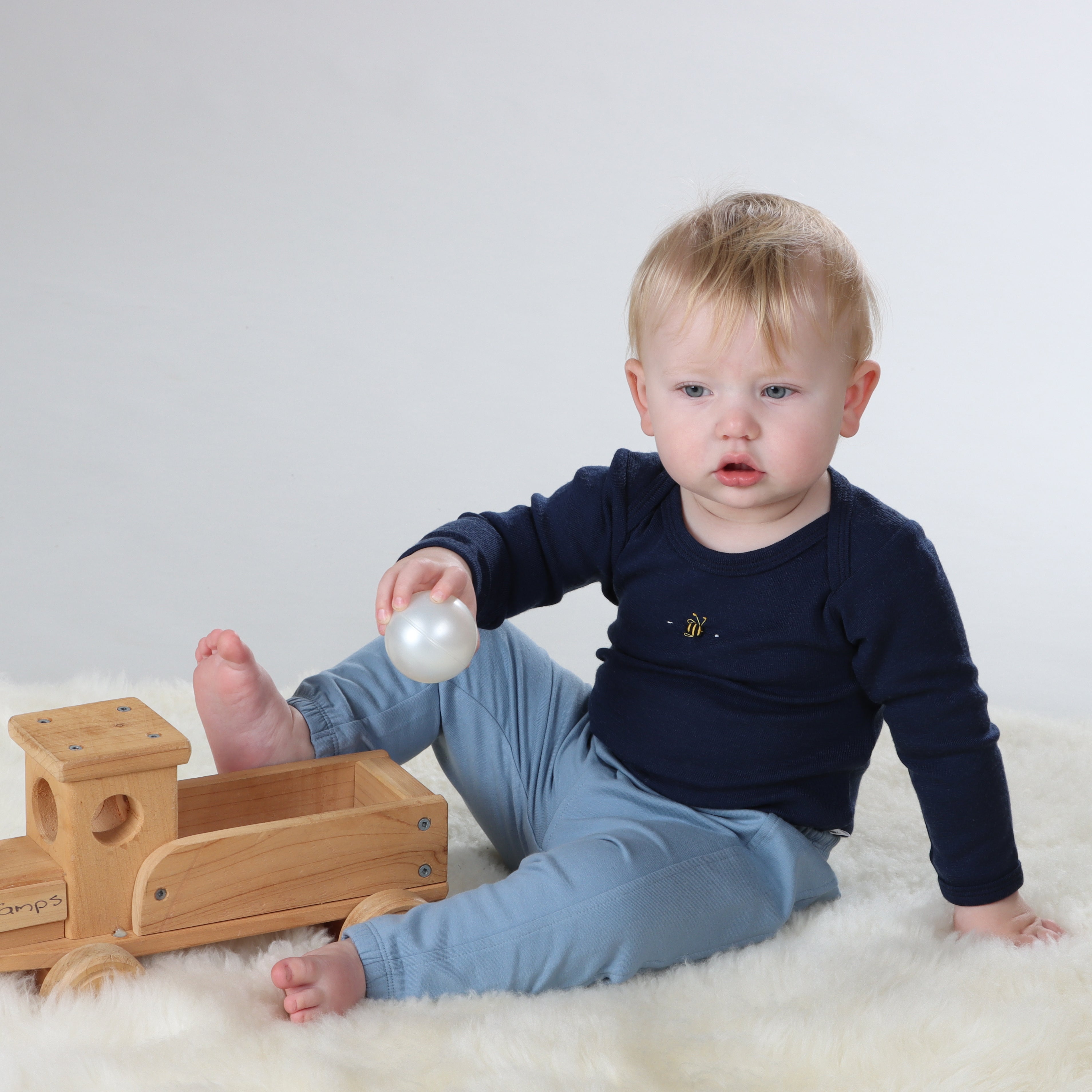 Merino Long Sleeve Bodysuit 12mth Midnight Blue - Dimples