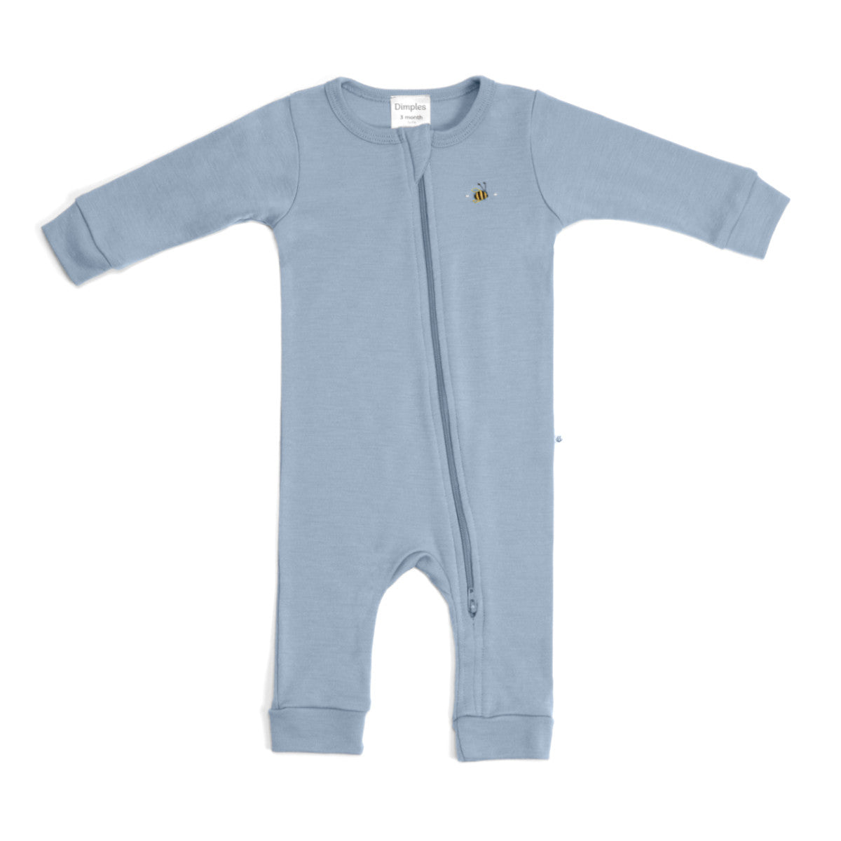 Merino Zip Babygrow 12mth Alpine Blue - Dimples