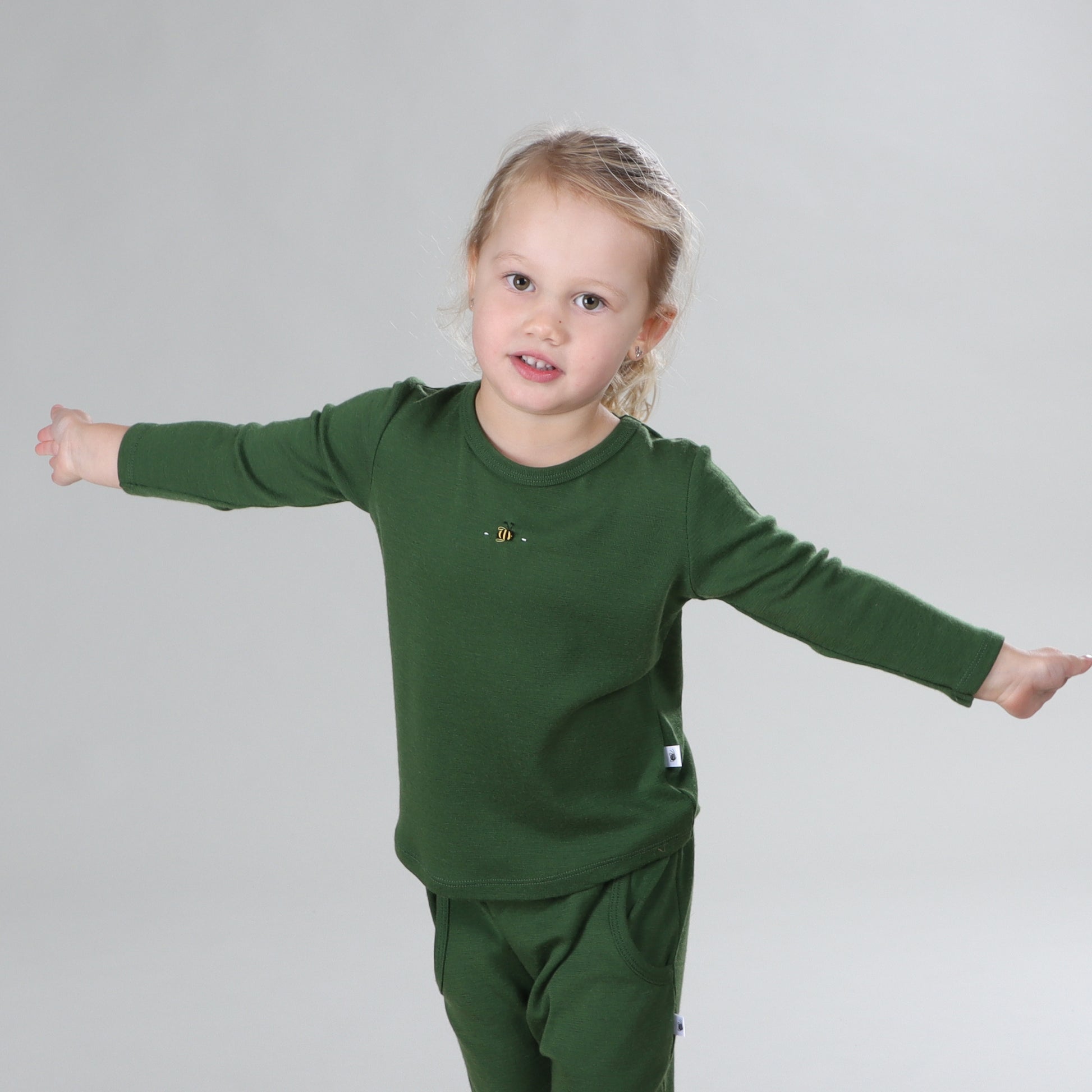 Merino Long Sleeve Top 12mth Evergreen - Dimples