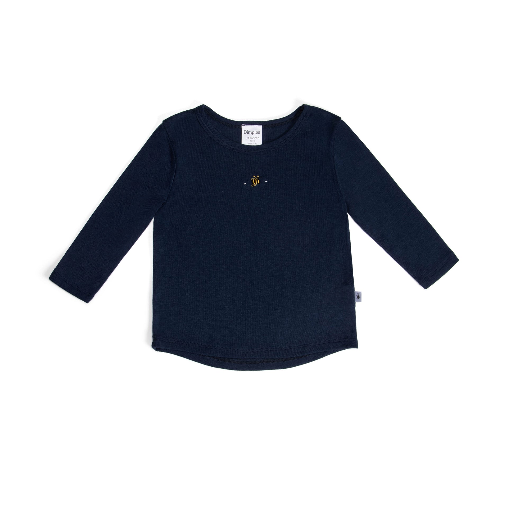 Merino Long Sleeve Top 12mth Midnight Blue - Dimples