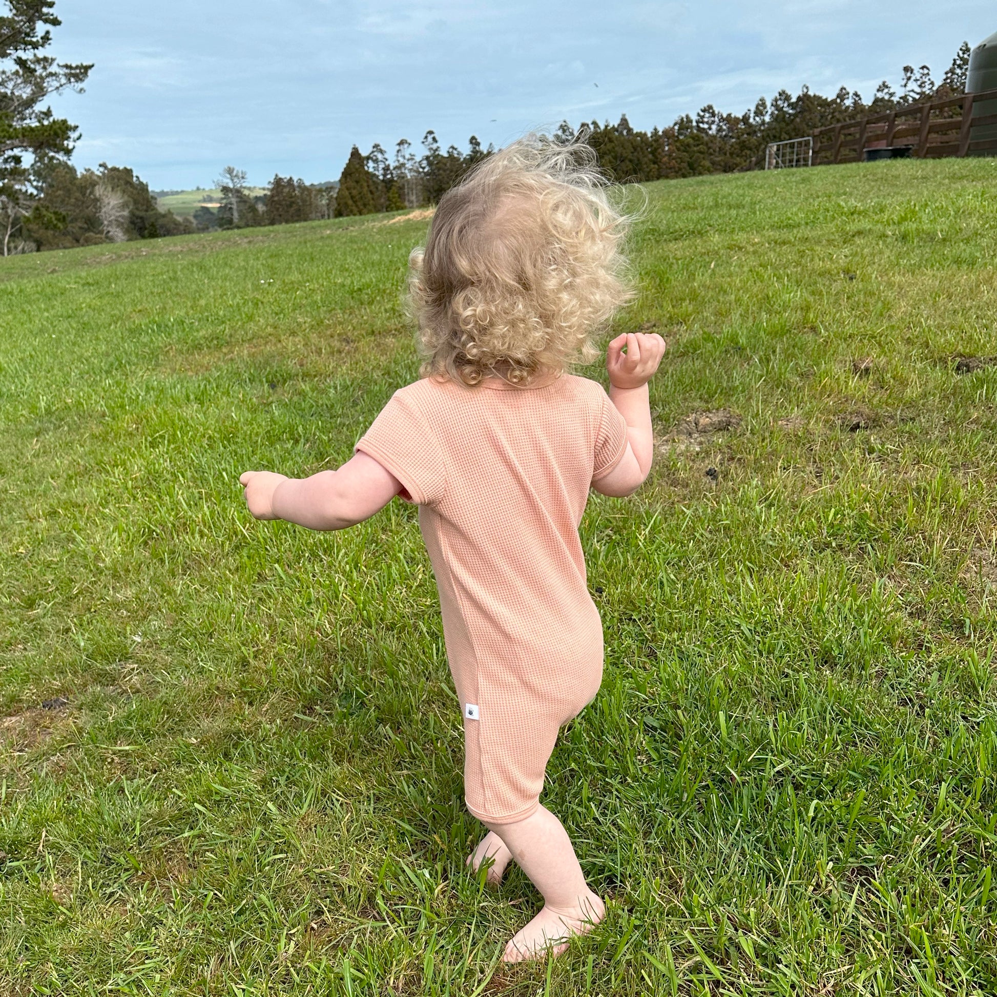 Waffle Cotton Placket Romper 12mth Clay - Dimples