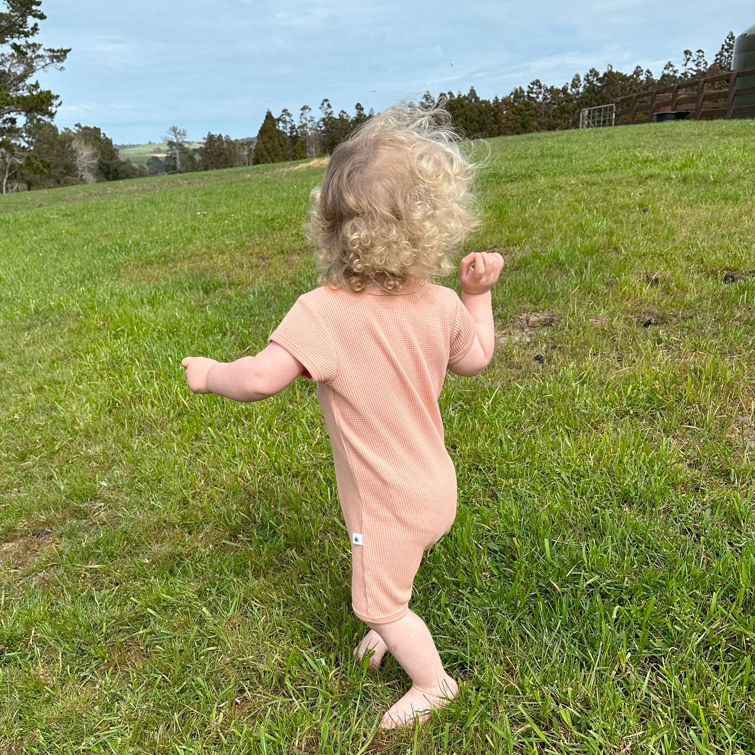 Waffle Cotton Placket Romper 12mth Clay - Dimples