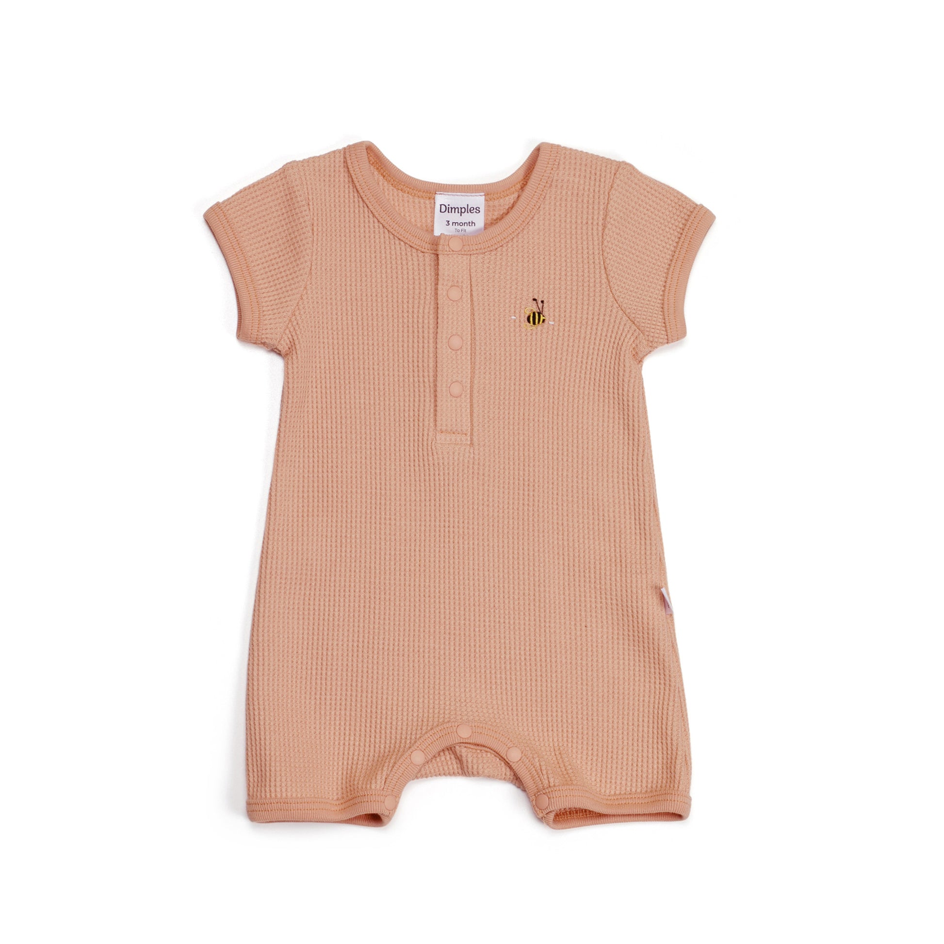 Waffle Cotton Placket Romper 12mth Clay - Dimples