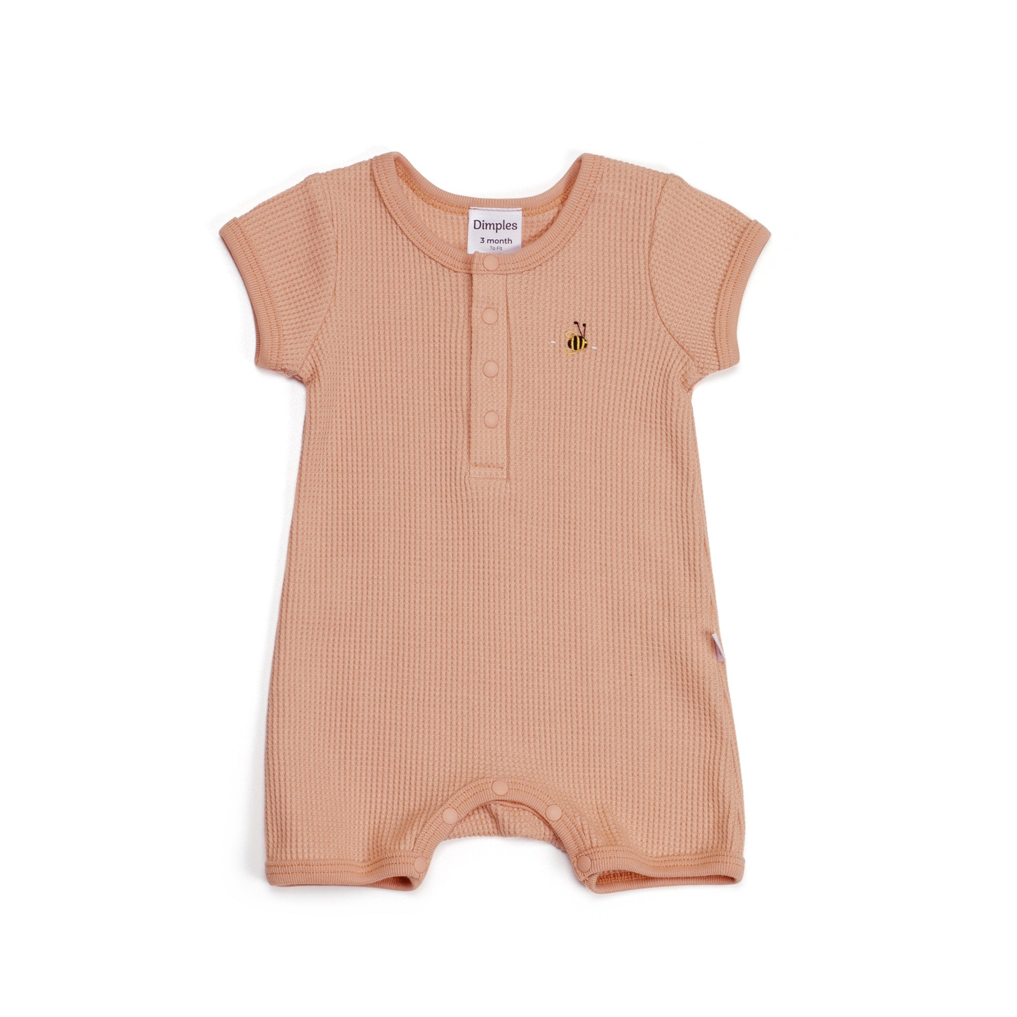 Waffle Cotton Placket Romper 12mth Clay - Dimples
