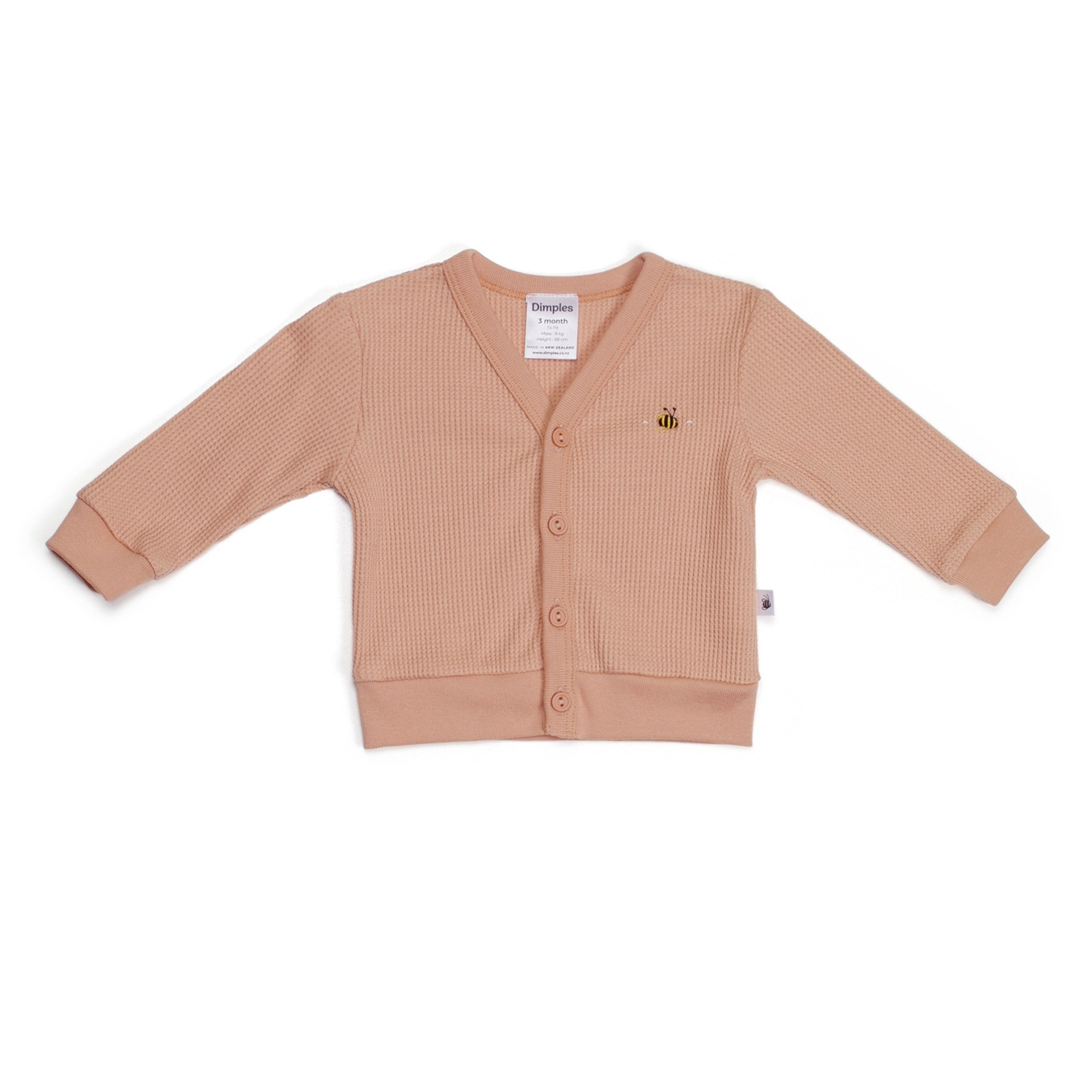 Waffle Cotton Cardigan 12mth Clay - Dimples