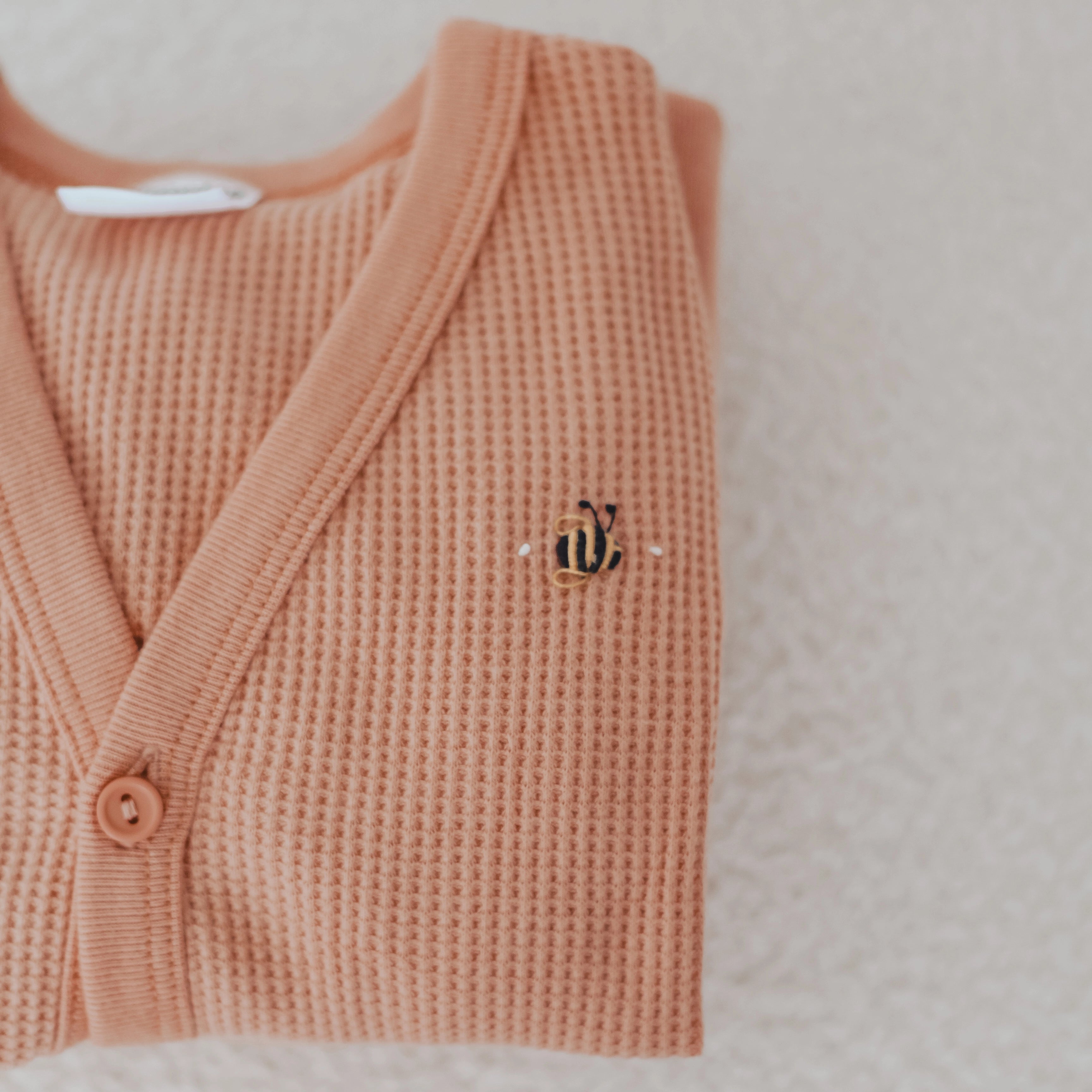 Waffle Cotton Cardigan 12mth Clay - Dimples