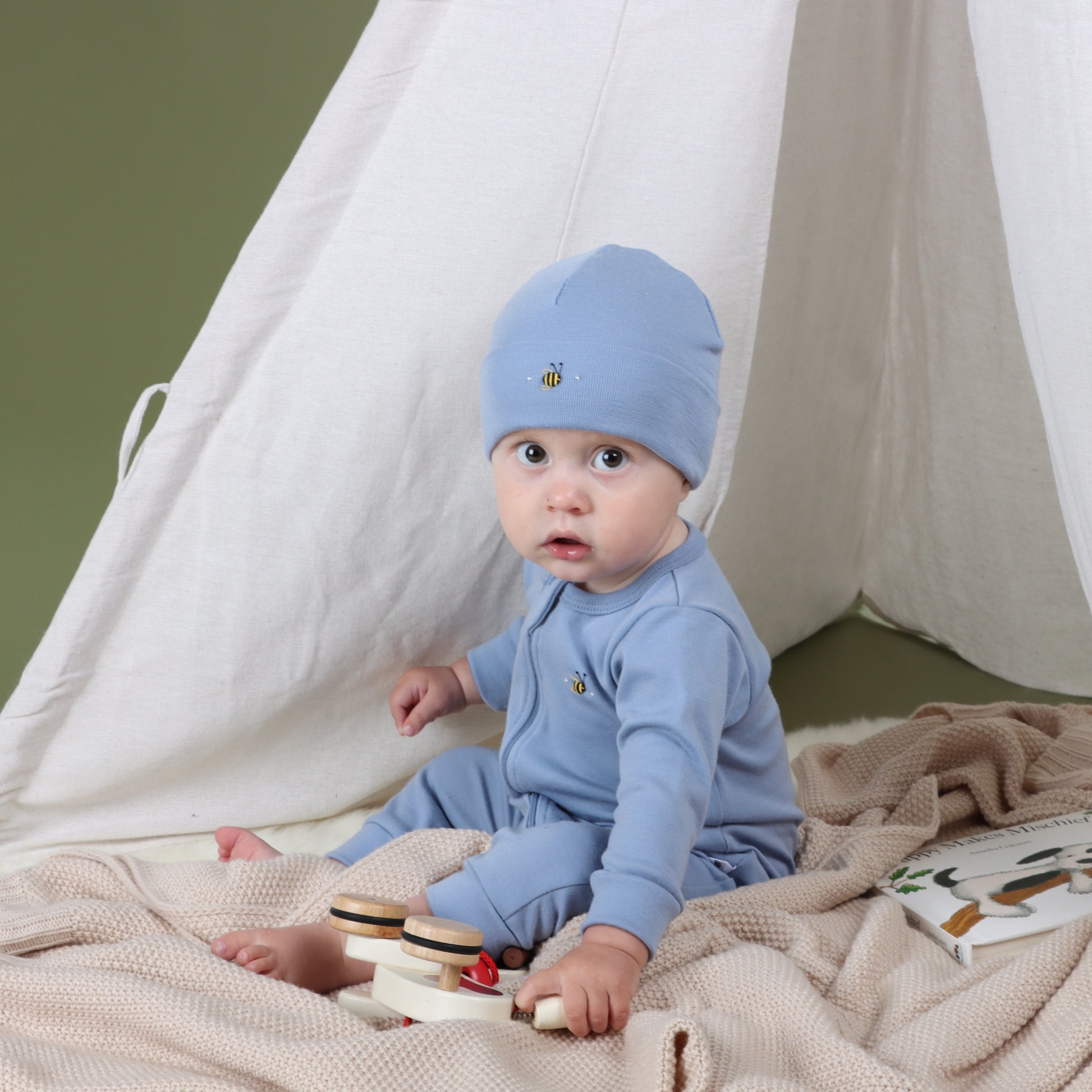 Merino Zip Babygrow 12mth Alpine Blue - Dimples