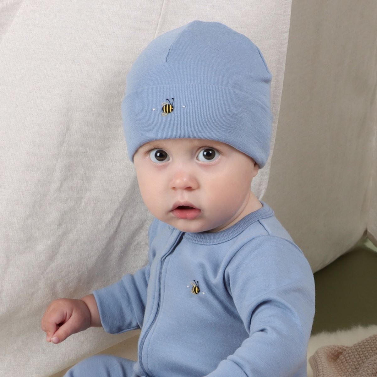 Merino Zip Babygrow 12mth Alpine Blue - Dimples