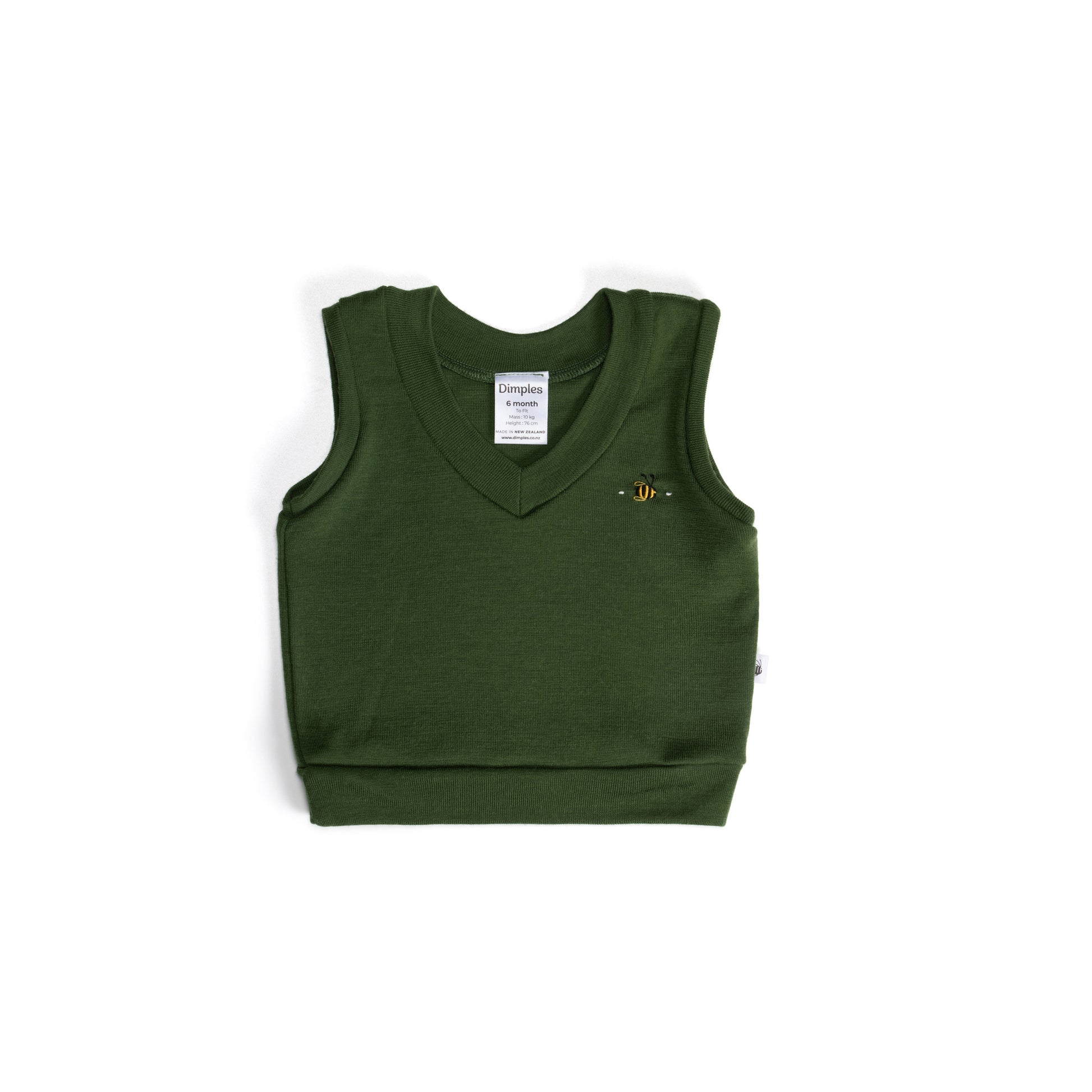 Merino Vest 12mth Evergreen - Dimples