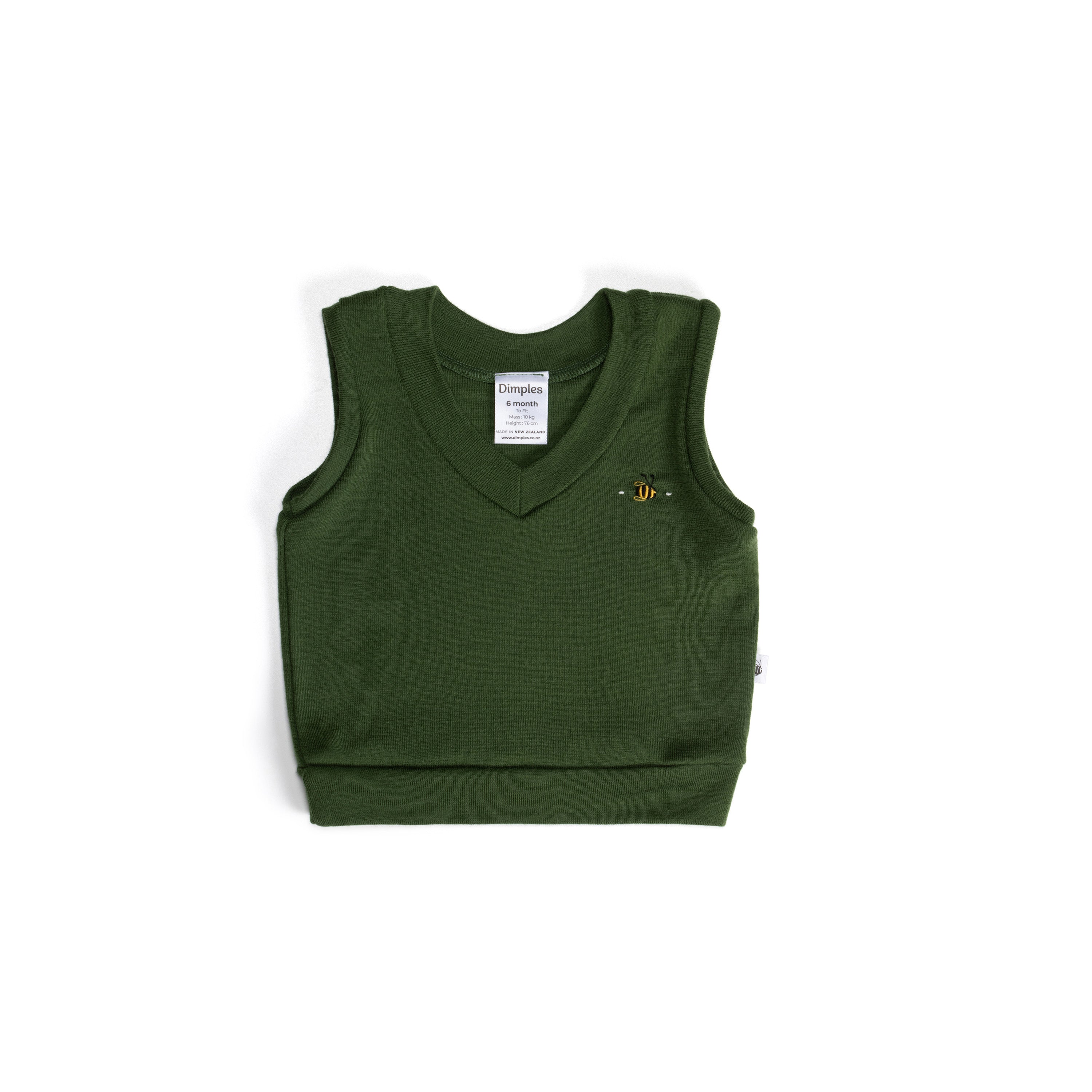 Merino Vest 12mth Evergreen - Dimples